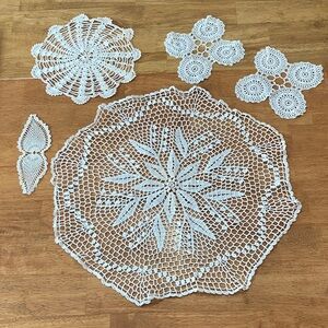 Handmade Crochet Doilies Set in White